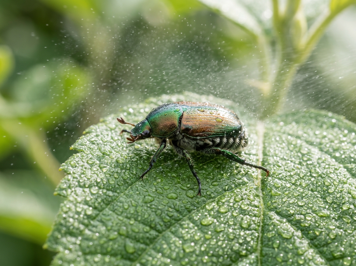 Beetle pest control treatment on foliage