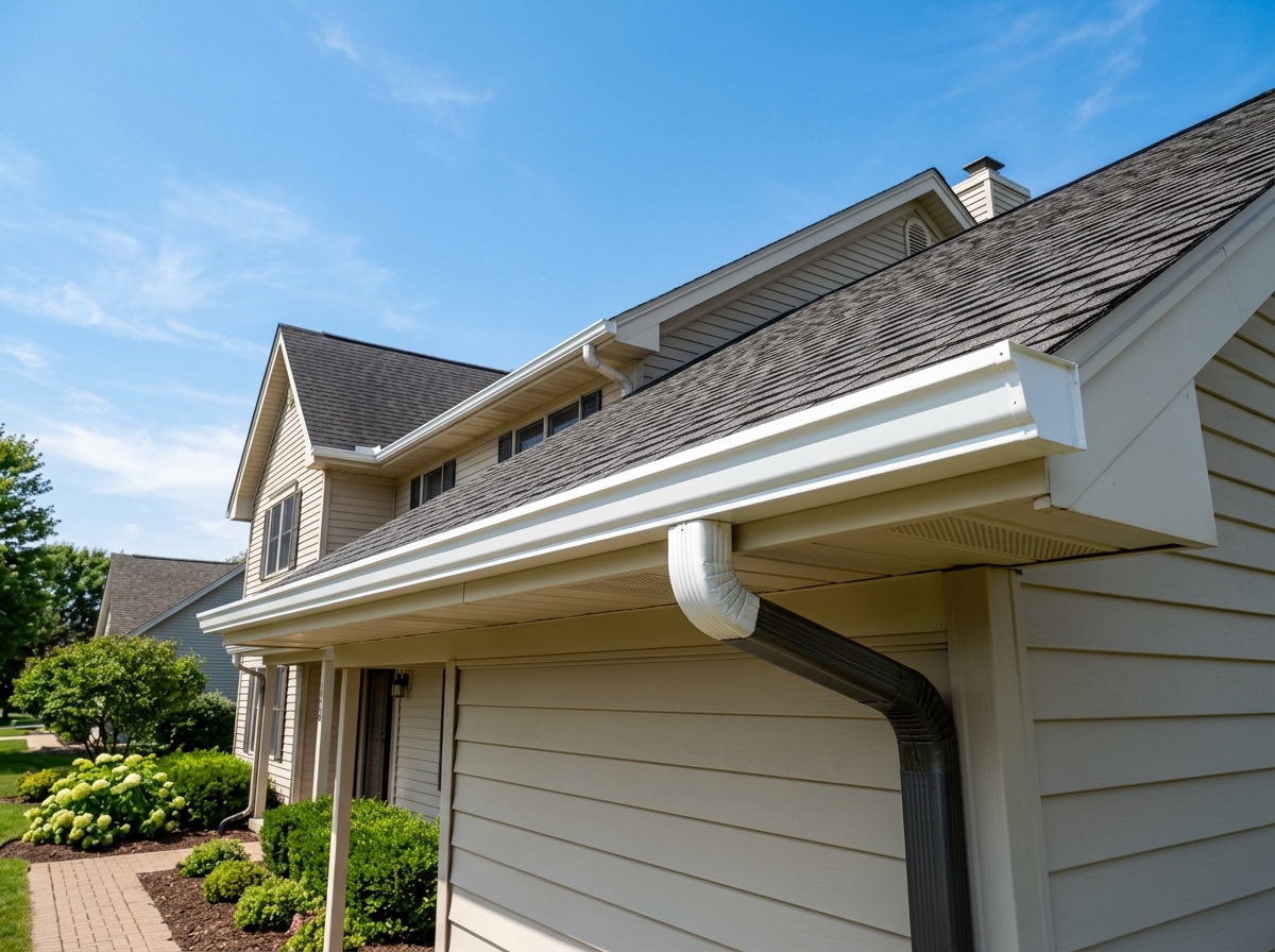 Clean residential gutters on a suburban home